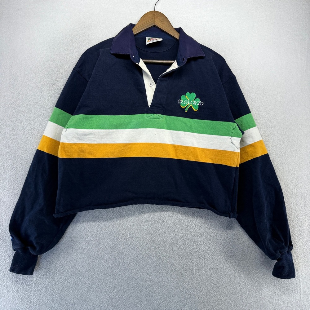 Vintage Ireland Rugby Shirt Adult XL Blue CUT CROPPED Raw Hem Barbarian Thick
